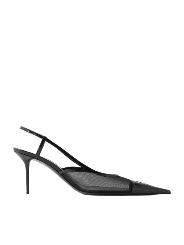 Renée Embroidered Patent Leather-trimmed Mesh Slingback Pumps
