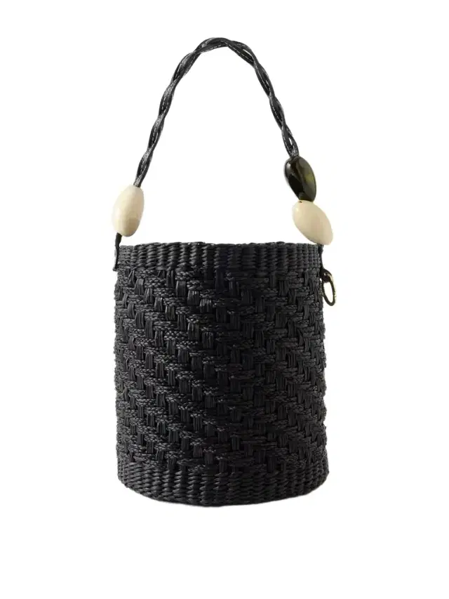 Embellished Leather-trimmed Straw Bucket Bag