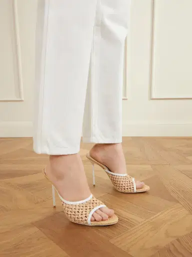 Paris Texas Lidia 105 Leather-trimmed Straw Mules | Thumbnail 2