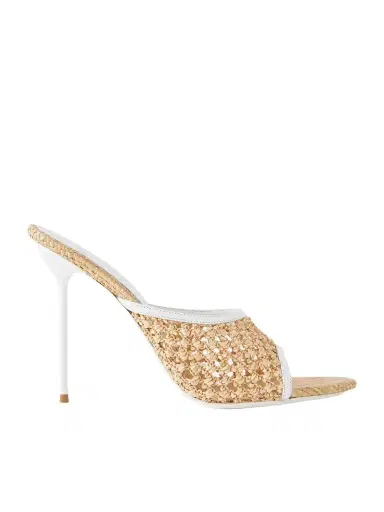 Paris Texas Lidia 105 Leather-trimmed Straw Mules | Thumbnail 1