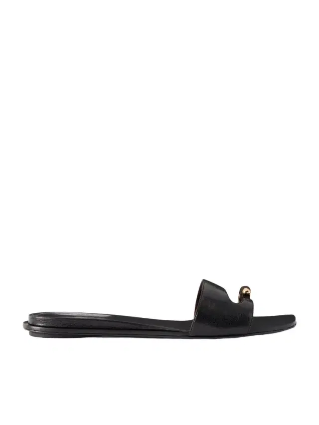 Pierced Embellished Leather Slides