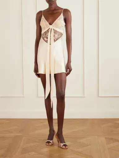Wiederhoeft Blumen Tie-detailed Embroidered Silk Chiffon And Satin Mini Dress | Thumbnail 2 Wiederhoeft Blumen Tie-detailed Embroidered Silk Chiffon And Satin Mini Dress | Thumbnail 2