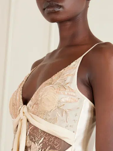 Wiederhoeft Blumen Tie-detailed Embroidered Silk Chiffon And Satin Mini Dress | Thumbnail 4 Wiederhoeft Blumen Tie-detailed Embroidered Silk Chiffon And Satin Mini Dress | Thumbnail 4