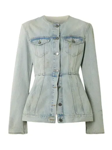 Haikure Temple Distressed Denim Peplum Jacket | Thumbnail 1