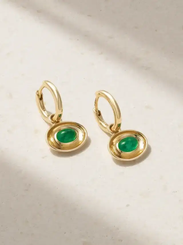 By Pariah Aurelia 14-karat Gold Emerald Hoop Earrings
