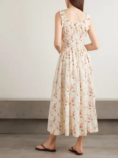 DÔEN Emmaretta Tie-detailed Shirred Floral-print Organic Cotton Midi Dress | Thumbnail 3