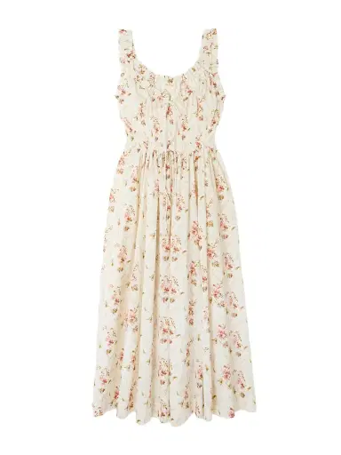 DÔEN Emmaretta Tie-detailed Shirred Floral-print Organic Cotton Midi Dress | Thumbnail 1