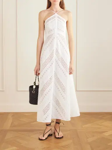Loretta Caponi Castiglione Broderie Anglaise Cotton Halterneck Midi Dress | Thumbnail 2