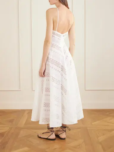 Loretta Caponi Castiglione Broderie Anglaise Cotton Halterneck Midi Dress | Thumbnail 3
