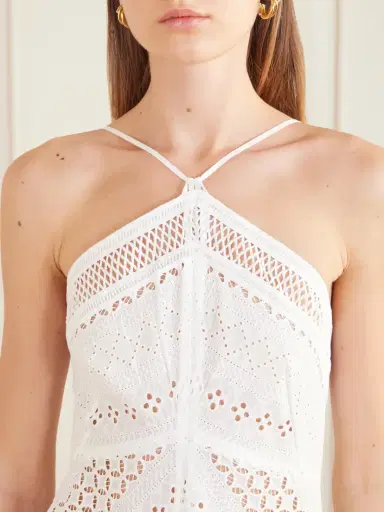 Loretta Caponi Castiglione Broderie Anglaise Cotton Halterneck Midi Dress | Thumbnail 4
