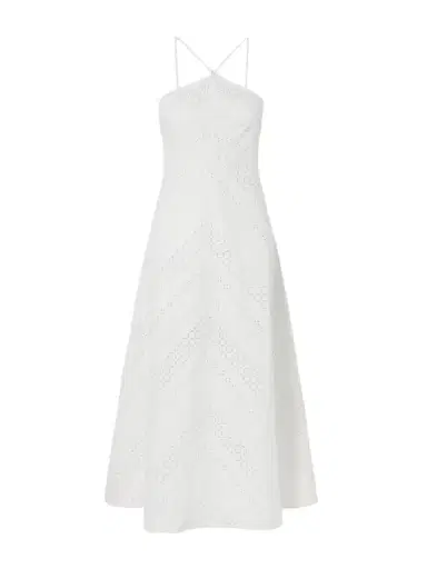 Loretta Caponi Castiglione Broderie Anglaise Cotton Halterneck Midi Dress | Thumbnail 1