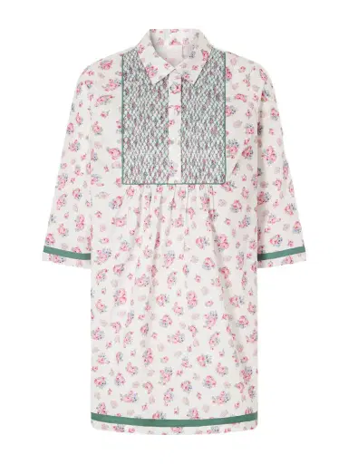 Loretta Caponi Alassio Shirred Embroidered Floral-print Cotton-poplin Mini Dress | Thumbnail 1
