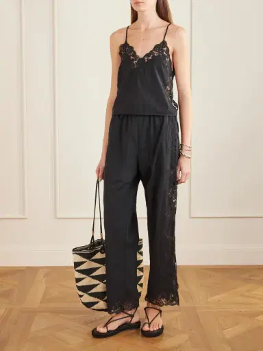 Loretta Caponi Yasmin Lace-trimmed Cotton Straight-leg Pants | Thumbnail 2