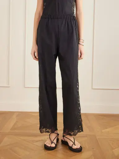 Loretta Caponi Yasmin Lace-trimmed Cotton Straight-leg Pants | Thumbnail 3