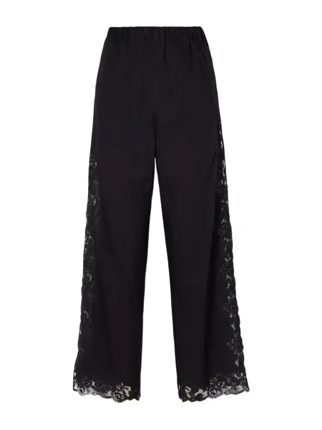 Loretta Caponi Yasmin Lace-trimmed Cotton Straight-leg Pants