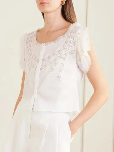 Loretta Caponi Angela Lace-trimmed Cotton Blouse | Thumbnail 3