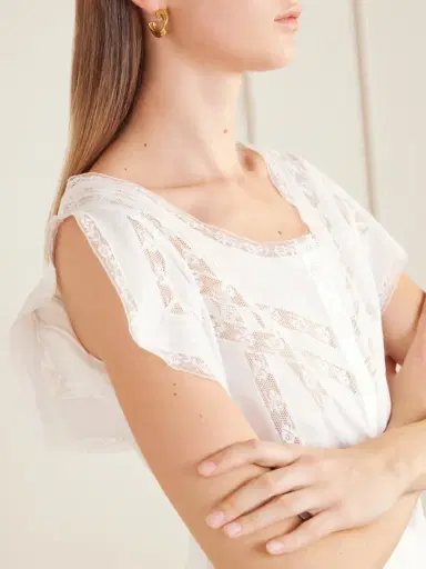 Loretta Caponi Angela Lace-trimmed Cotton Blouse | Thumbnail 5