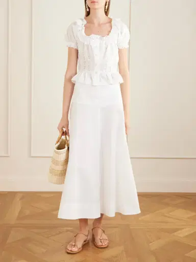 Loretta Caponi Terracina Ruffled Lace-trimmed Cotton-poplin Blouse | Thumbnail 2