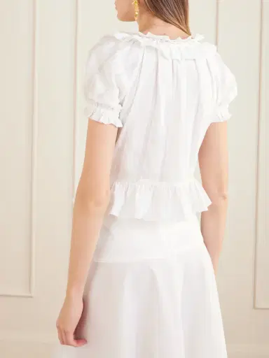 Loretta Caponi Terracina Ruffled Lace-trimmed Cotton-poplin Blouse | Thumbnail 4