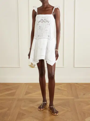 Self-Portrait Asymmetric Embroidered Linen And Cotton-blend Midi Dress | Thumbnail 2 Self-Portrait Asymmetric Embroidered Linen And Cotton-blend Midi Dress | Thumbnail 2