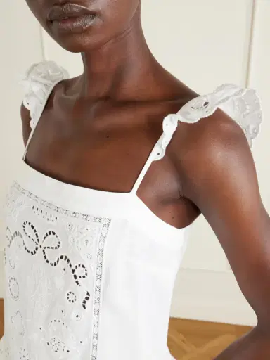 Self-Portrait Asymmetric Embroidered Linen And Cotton-blend Midi Dress | Thumbnail 4 Self-Portrait Asymmetric Embroidered Linen And Cotton-blend Midi Dress | Thumbnail 4