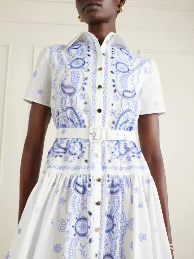 Self-Portrait Belted Embroidered Cotton-poplin Midi Shirt Dress | Thumbnail 4 Self-Portrait Belted Embroidered Cotton-poplin Midi Shirt Dress | Thumbnail 4