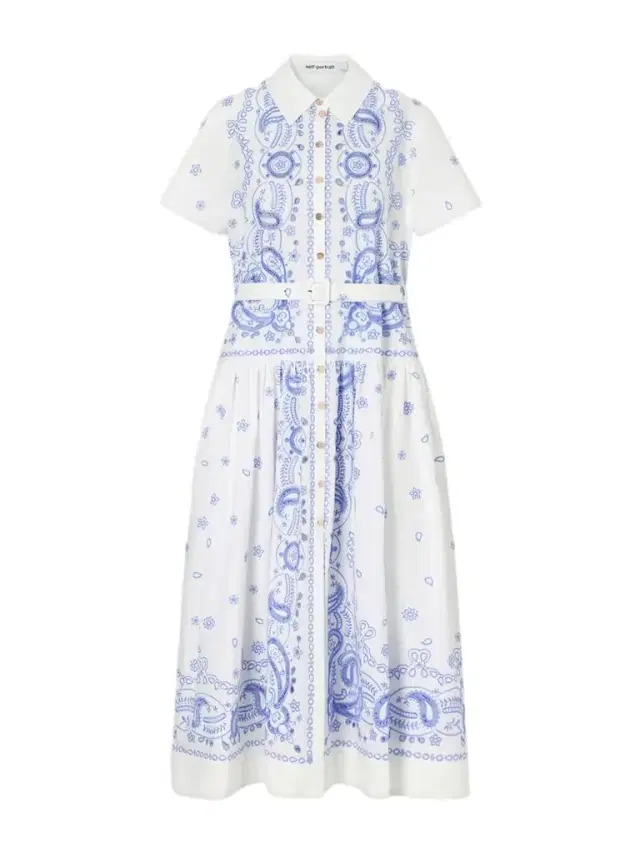 Self-Portrait Belted Embroidered Cotton-poplin Midi Shirt Dress