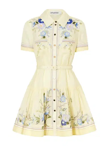 Self-Portrait Belted Floral-print Organza Mini Shirt Dress | Thumbnail 1 Self-Portrait Belted Floral-print Organza Mini Shirt Dress | Thumbnail 1