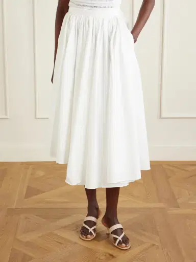 Self-Portrait Asymmetric Gathered Cotton-poplin Midi Skirt | Thumbnail 3 Self-Portrait Asymmetric Gathered Cotton-poplin Midi Skirt | Thumbnail 3