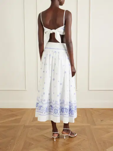 Self-Portrait Tiered Embroidered Cotton-poplin Midi Skirt | Thumbnail 3 Self-Portrait Tiered Embroidered Cotton-poplin Midi Skirt | Thumbnail 3