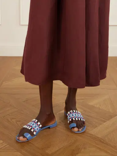 Manolo Blahnik Brava Raffia-trimmed Crocheted Leather Sandals | Thumbnail 2