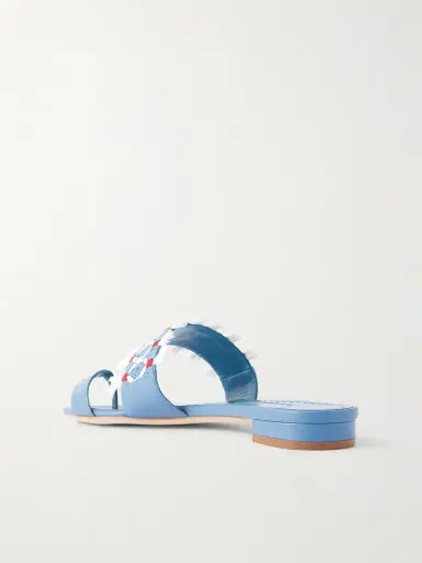 Manolo Blahnik Brava Raffia-trimmed Crocheted Leather Sandals | Thumbnail 3