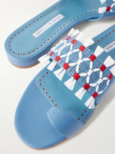 Manolo Blahnik Brava Raffia-trimmed Crocheted Leather Sandals | Thumbnail 5
