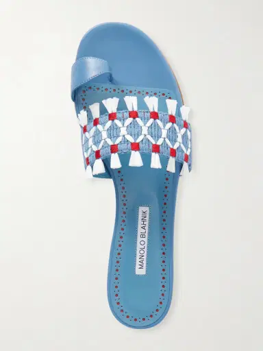 Manolo Blahnik Brava Raffia-trimmed Crocheted Leather Sandals | Thumbnail 6