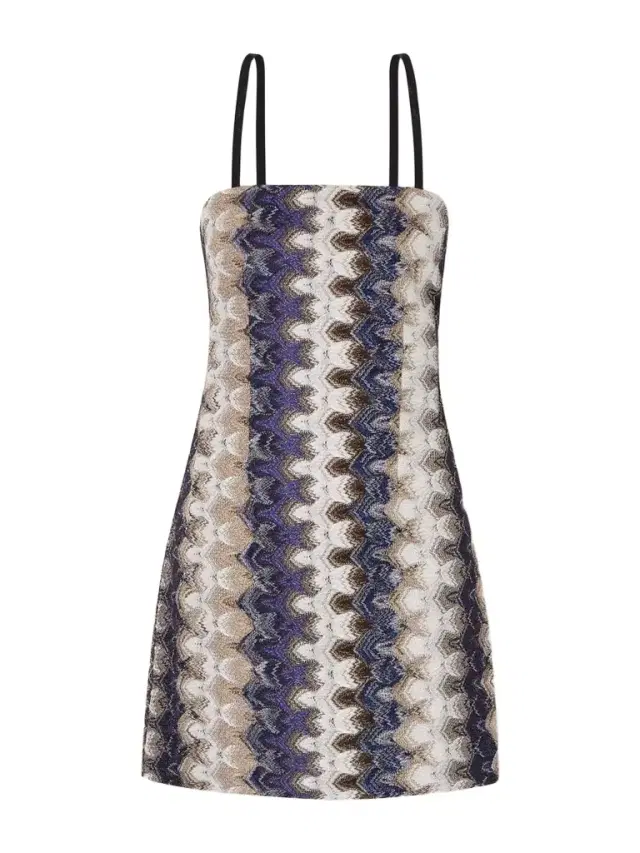 Striped Metallic Crochet-knit Mini Dress