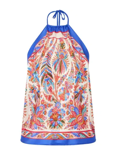 Etro Cropped Printed Silk-satin Halterneck Top | Thumbnail 1 Etro Cropped Printed Silk-satin Halterneck Top | Thumbnail 1