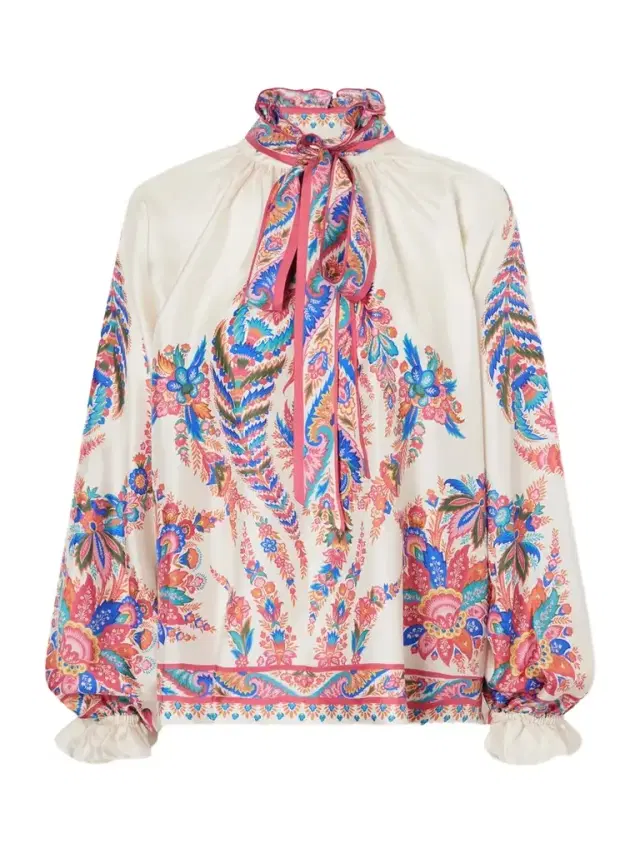 Pussy-bow Paisley-print Silk Blouse