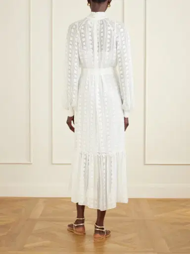 Etro Pussy-bow Belted Tiered Jacquard Silk-chiffon Midi Dress | Thumbnail 3 Etro Pussy-bow Belted Tiered Jacquard Silk-chiffon Midi Dress | Thumbnail 3