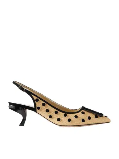 Roger Vivier Virgule 55 Suede-trimmed Polka-dot Slingback Pumps | Thumbnail 1 Roger Vivier Virgule 55 Suede-trimmed Polka-dot Slingback Pumps | Thumbnail 1