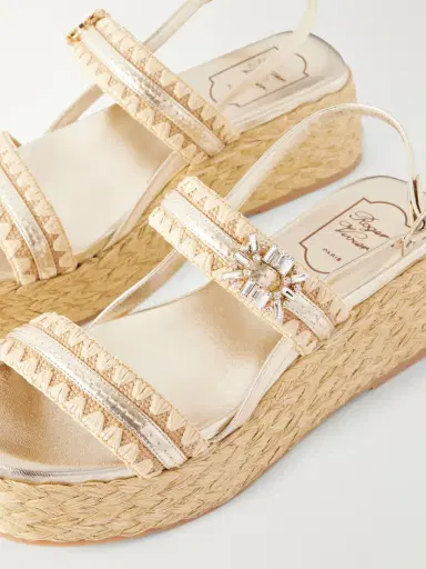 Roger Vivier Summer Embellished Metallic Leather-trimmed Woven Raffia Platform Sandals | Thumbnail 5 Roger Vivier Summer Embellished Metallic Leather-trimmed Woven Raffia Platform Sandals | Thumbnail 5