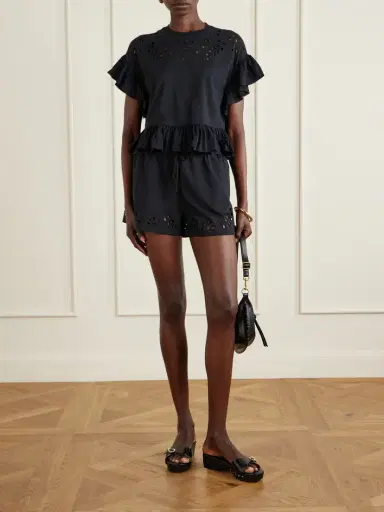 Ulla Johnson Mariana Ruffled Broderie Anglaise Organic Cotton-jersey Blouse | Thumbnail 2 Ulla Johnson Mariana Ruffled Broderie Anglaise Organic Cotton-jersey Blouse | Thumbnail 2