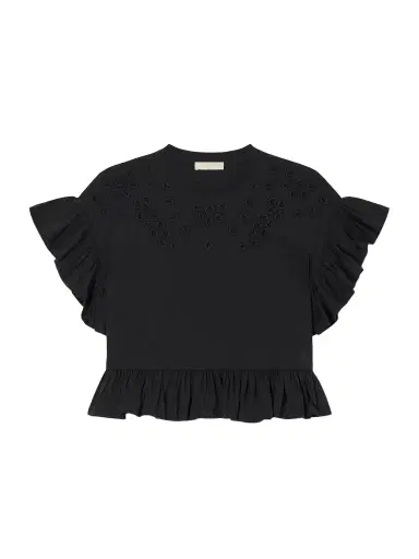 Ulla Johnson Mariana Ruffled Broderie Anglaise Organic Cotton-jersey Blouse | Thumbnail 1 Ulla Johnson Mariana Ruffled Broderie Anglaise Organic Cotton-jersey Blouse | Thumbnail 1