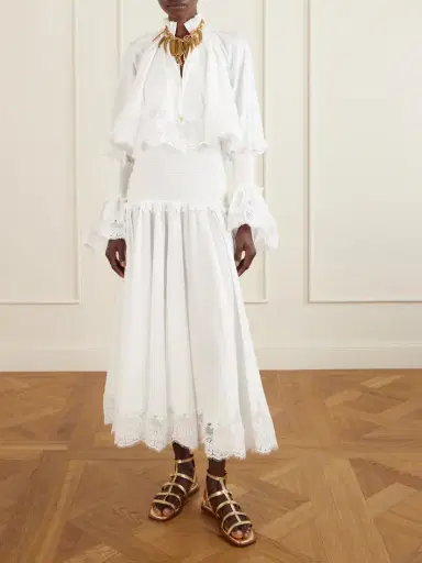 Zimmermann Alchemy Ruffled Shirred Lace-trimmed Cotton-poplin Midi Dress | Thumbnail 2 Zimmermann Alchemy Ruffled Shirred Lace-trimmed Cotton-poplin Midi Dress | Thumbnail 2