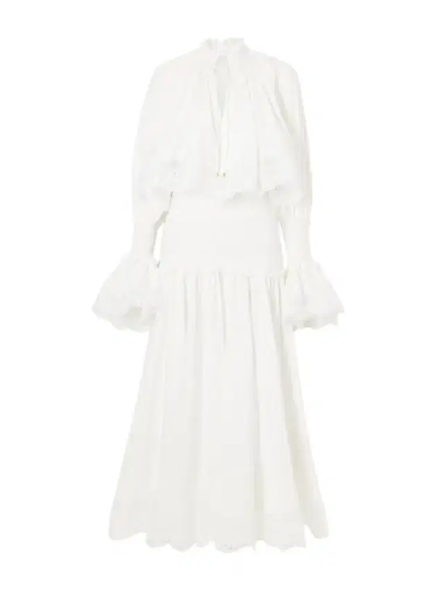 Alchemy Ruffled Shirred Lace-trimmed Cotton-poplin Midi Dress