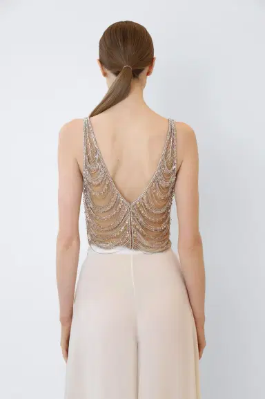 Lapointe Draped Crystal Embroidery V Neck Tank | Thumbnail 2