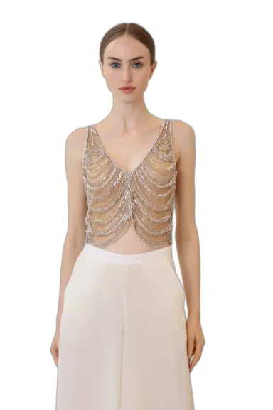 Lapointe Draped Crystal Embroidery V Neck Tank | Thumbnail 1