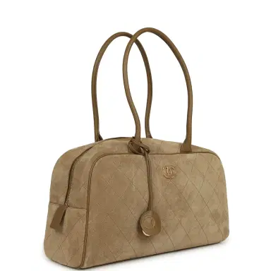Chanel Chanel Large Bowling Bag Dark Beige Suede Gold Hardware | Thumbnail 2 Chanel Chanel Large Bowling Bag Dark Beige Suede Gold Hardware | Thumbnail 2