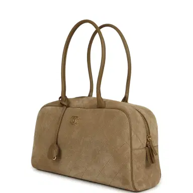 Chanel Chanel Large Bowling Bag Dark Beige Suede Gold Hardware | Thumbnail 5 Chanel Chanel Large Bowling Bag Dark Beige Suede Gold Hardware | Thumbnail 5