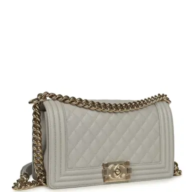 Chanel Chanel Medium Boy Bag Light Grey Caviar Light Gold Hardware | Thumbnail 2 Chanel Chanel Medium Boy Bag Light Grey Caviar Light Gold Hardware | Thumbnail 2