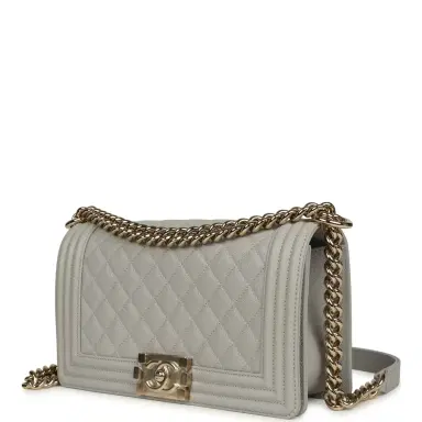Chanel Chanel Medium Boy Bag Light Grey Caviar Light Gold Hardware | Thumbnail 5 Chanel Chanel Medium Boy Bag Light Grey Caviar Light Gold Hardware | Thumbnail 5